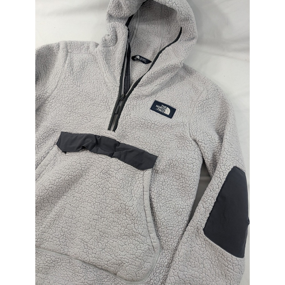 North Face Hoodie Mens Small Gray Campshire Anorak Elbow Patch Kangaroo Pocket